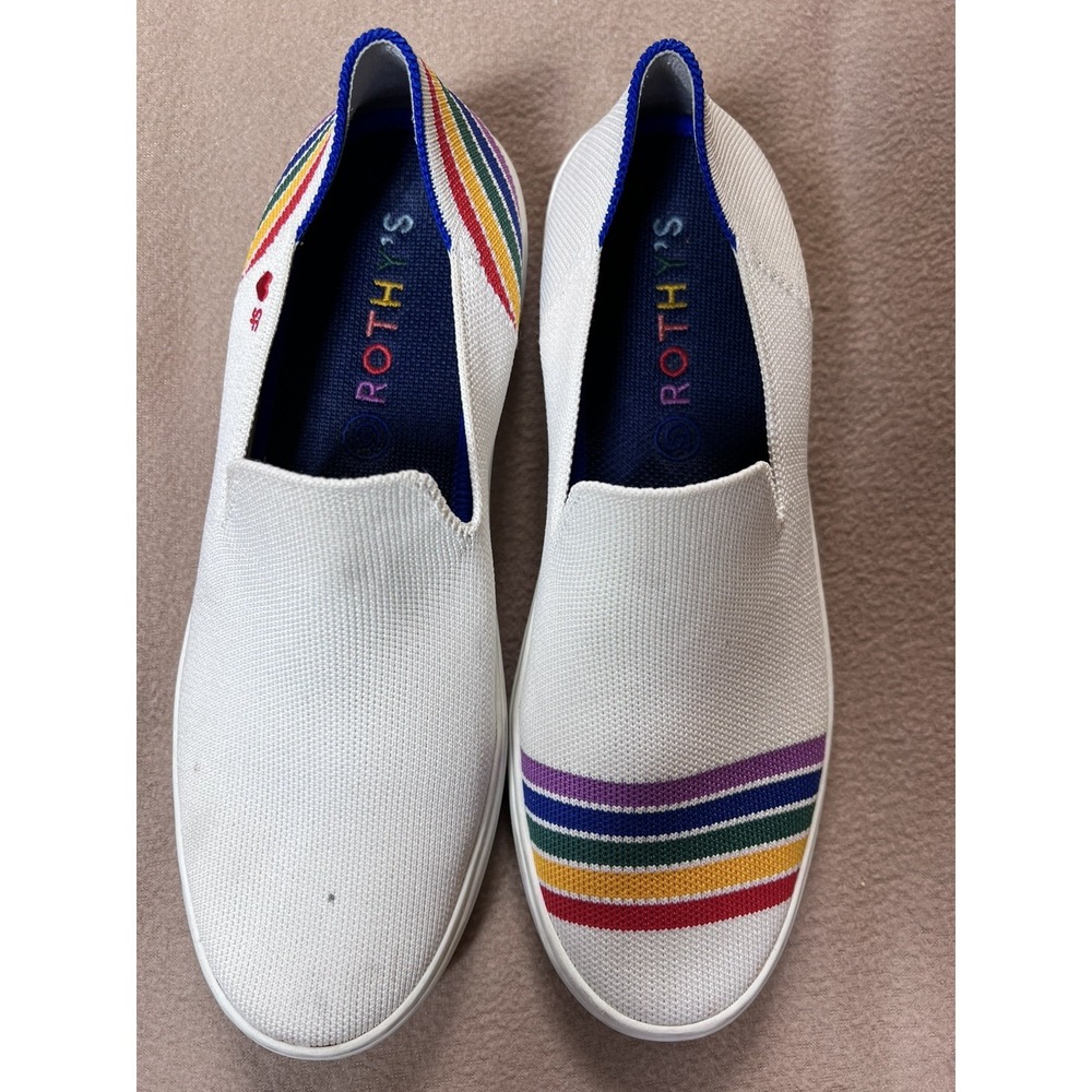 Rothy's SF Pride Rainbow Sneakers Walking Comfy Size 10 Slip On White shoes